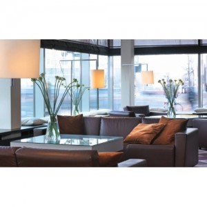 living room interior with window blinds