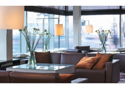 living room interior with window blinds