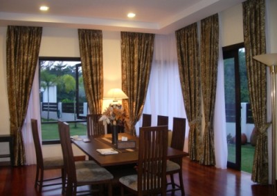 dining room interior with curtains