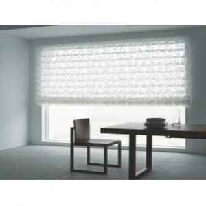dining table with window blinds